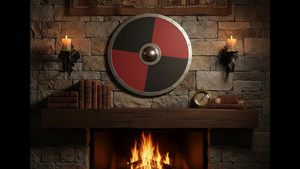 Escudo Vikingo Bjorn Norman Negro y Rojo, Escudo Decorativo de Guerrero Medieval - Product Image 4