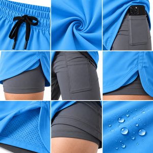 Shorts de course 2 en 1 pour hommes, séchage rapide, shorts de sport et d'entraînement avec doublure de compression et poche pour téléphone, vêtements de sport personnalisés OEM - Product Image 4