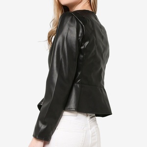 Chaqueta de Cuero Genuino para Mujer, Estilo Bomber, Color Sólido, Cierre de Cremallera, Cuello Alto, Manga Larga, para Otoño - Product Image 3