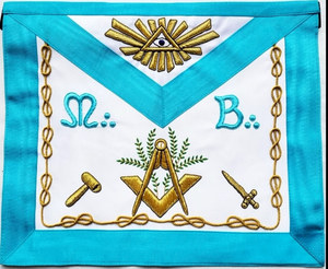 Delantal de Maestro Ceremonial Rito Francés Groussier, Bordado a Mano, Cuero Genuino, Cosido, Personalizado, 3D, Ecológico, Forma Triangular Sim - Product Image 1