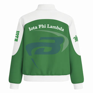 Chaqueta de sarga de algodón estilo carreras Iota Phi Lambda IPL Sorority, ropa griega, chaqueta de carreras con cuello alto y bloques de color para hermandades. - Product Image 3