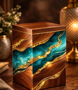 Handmade Wooden Cremation Urn – Green Resin River <b>Memorial</b> Keepsake <b>Box</b> Ocean Heart Resin Wooden Cremation Urn Handmade Ocean Wa - Product Image 5