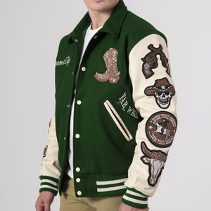 Attractive And Unique Design OEM Service Best Men'<b>s</b> Varsity <b>Jacket</b> High Quality Green Color Patch Work Men'<b>s</b> <b>Jackets</b> - Product Image 2