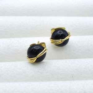 Natural Black Onyx Wire <b>Wrapped</b> Studs | 8mm Gemstone Earrings | Handmade <b>Gift</b> for Her - Product Image 6