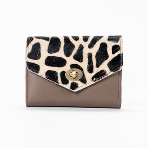 Unisex Casual Genuine Cowhide Fur Leather <b>Wallet</b> with Patchwork Design Malty Color Card Holder Zipper Closure - Product Image 1