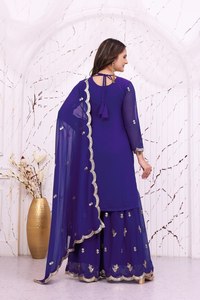Traje Anarkali Azul Rey Bordado para Mujer con Dupatta, Ropa Tradicional India y Pakistaní para Bodas, Largo hasta el Suelo, FOX GEORGETTE - Product Image 3