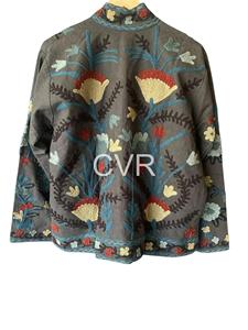 Manteau vintage brodé à col mandarin, grande taille, pour femme, vêtement d'extérieur d'automne, manches longues, veste décontractée en coton - Product Image 2