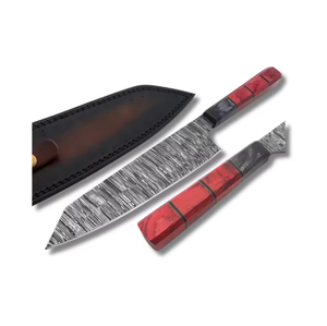 Couteau de chef en acier Damas, fait main, écologique, ambidextre, manche en bois, tranchant comme un rasoir, passe au lave-vaisselle, style traditionnel - Product Image 1