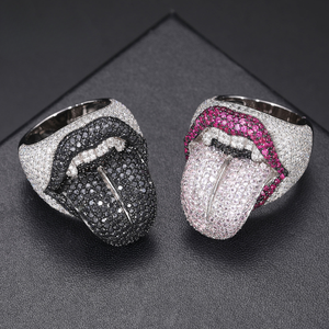 Anillo de Moissanita con Forma de Labios, Engaste de Garra, Plata de Ley S925, Baño de Oro y Rodio Rosa, Estilo Hiphop, con Gema, Unisex, Regalo - Product Image 1