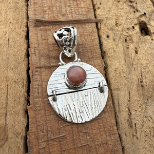Wholesale 925 Sterling Silver Natural Pink <b>Opal</b> Gemstone Pendant Round Textured Disc Charm Custom Jewelry Manufacturer - Product Image 5
