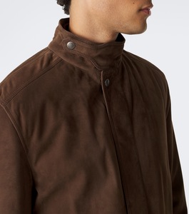 Men's Brown <b>Suede</b> <b>Bomber</b> <b>Jacket</b> Stand Collar Zip Pockets Casual Autumn Wear High Quality Wholesale Factory Manufacturer - Product Image 5