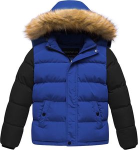 Chaqueta acolchada de hombre con bloques de color, capucha de piel, gruesa, con cremallera, para invierno - Product Image 1