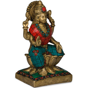 Escultura hecha a mano de la diosa Lakshmi de 7 pulgadas en latón hecha en India para regalar - Product Image 2