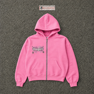 Custom Pink Zip Up Hoodie Women Oversized <b>Heart</b> Graphic Rhinestone Streetwear Full Zipper Hooded <b>Sweatshirt</b> Casual Fashion Wear - Product Image 5