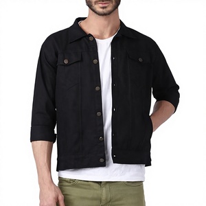 Veste en jean décontractée pour homme, couleur unie, hiver 2025, 100% coton, logo sur le devant, streetwear, nouvelle mode, confortable - Product Image 1