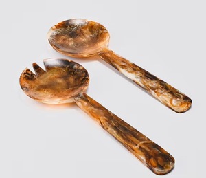 Juego de utensilios para servir ensalada de resina vintage, cuchara y tenedor de mango largo, acabado pulido espejo, diseño creativo - Product Image 3