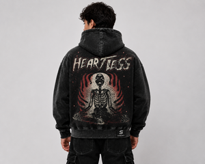 Sudadera con Capucha Extra Grande para Hombre SINEWY, Color Negro, Estampado de Esqueleto sin Corazón, Estilo Punk, Felpa Francesa de Algodón - Product Image 5