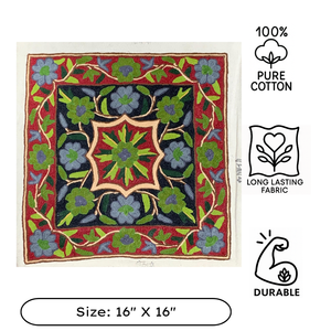 Handmade Kashmiri Aari Cushion Cover 16x16 Cotton Decorative <b>Pillow</b> Case Wool Embroidery Eco Friendly Home Hotel Hospital Office - Product Image 3