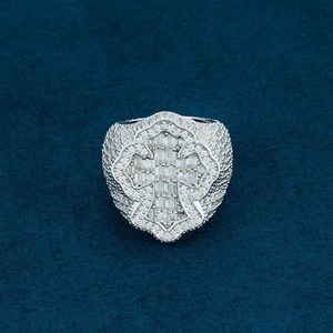 <b>Solitaire</b> VVS Moissanite Engagement <b>Ring</b> Custom Cross Luxury Iced Out for Certified <b>Silver</b> Plated Round Brilliant Cut Men - Product Image 1