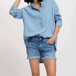 Women's High Waist Stonewashed <b>Denim</b> Shorts Straight Leg Loose Fit Casual Summer Style Blue Cotton Shorts - Product Image 1
