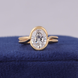 Oval Cut Diamond Engagement Ring White Gold Bezel Setting Women's Classic Fine Jewelry - Product Image 1