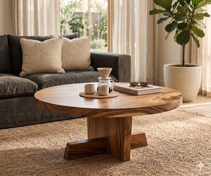 Table basse ronde de luxe moderne en bois de Suar massif, design à bord naturel, pour salon, hôtel, villa, hall d'entrée - Product Image 1