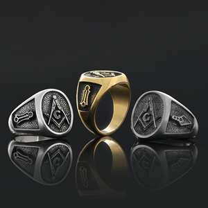 แหวนเมสัน BOJ รุ่น 031 แหวนสั่งทำพิเศษสำหรับทุกเพศ แหวนตราประทับฟรีเมสันแบบปรับแต่งได้ แหวนตราประทับมาสเตอร์เมสันเท็กซัส ฮิปฮอป สีเงิน ราคาประหยัด - Product Image 1