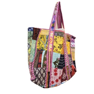 Beautiful Women Shopping Multi Color Hand Quilted Large Tote Bag Handmade Kantha <b>Beach</b> Cotton Kantha Print Quilted Shoulder Bag - Product Image 2