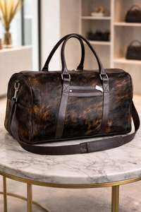 Sac de voyage rustique en cuir véritable, sac de sport, sac de week-end, fermeture éclair tendance, grande capacité, unisexe LHDB-0122 - Product Image 4