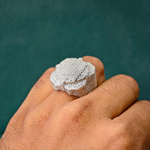 <b>Mens</b> Engagement <b>Ring</b> Cluster Design Round Brilliant Cut Moissanite Diamond 925 Sterling <b>Silver</b> Hip Hop Style Iced Out Pinky <b>Ring</b> - Product Image 4