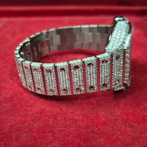 Montre de luxe pour homme en acier inoxydable avec cadran en moissanite VS, style hip-hop antique, bracelet en cuir de 10 mm, pour usage professionnel, saphir ETA - Product Image 1