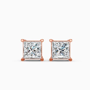 Chic 1.93 Ct Lab Grown Diamond Princess Solitaire Studs In 9K Yellow White And Rose Gold - Product Image 1