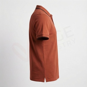 Polo à manches courtes pour homme, couleur rouille, tricoté, uni, décontracté, coupe classique, boutons - Product Image 3