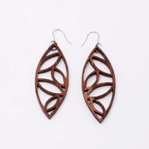 Boucles d'oreilles en bois rectangulaires grandes et imposantes, motif feuilles, style africain, tendance, de haute qualité, personnalisées, pour femmes - Product Image 1