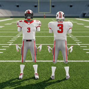 Design Template For a Custom White And Grey American Football Uniform With Red Accents And The Number "<b>3</b>". - Product Image 6