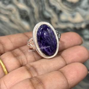 High quality Natural Charoite Gemstone Brass Silver Plated <b>Rings</b> for women handmade factory price trending jewelry - Product Image 4