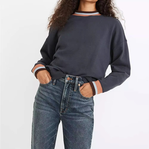 180gsm Streetwear Soft Cotton Crew Neck Drop-shoulder <b>Pullover</b> Sweater <b>Jumper</b> Fleece Oversized Women Leopard Print Sweatshirt - Product Image 1