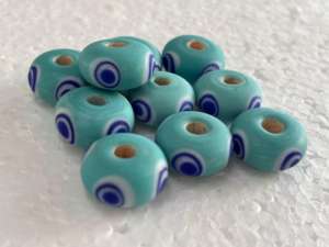 Cuentas de Vidrio Amarillo Hechas a Mano con Diseño Concéntrico Azul y Blanco, Artesanía en Vidrio para Joyería, en Caja - Product Image 4