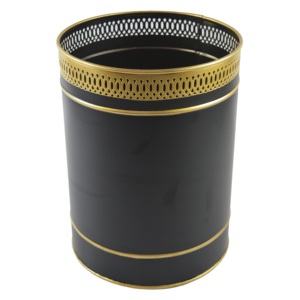 Designer Round Shape Black and Golden Metal Storage <b>Box</b> Container for Cloths Toy Goods Other Items Pattern Design Dustbin Bins - Product Image 1