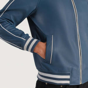 Veste universitaire Furat Leathers Cooper Blue pour homme, décontractée, coupe-vent, respirante, col montant, fermeture éclair, personnalisable - Product Image 3