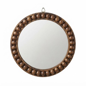 Round Wall <b>Mirror</b> Wooden Bead Frame Decorative <b>Hanging</b> <b>Mirror</b> for Bathroom Dressing Makeup Home Decor - Product Image 1