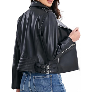 Veste en cuir véritable de luxe pour femme, hiver 2026, noire, grande taille, courte, en similicuir PU, vêtement d'extérieur personnalisé - Product Image 5