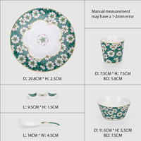 Yurtrain européen classique bohème luxe or incrustation Floral os chine bols assiettes ensembles vert hôtel vaisselle vaisselle
