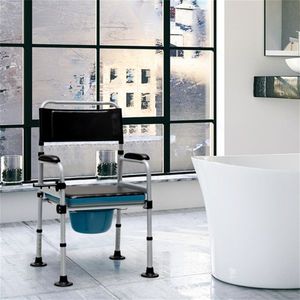 Sedia da doccia e WC in acciaio nero resistente e moderna con braccioli, leggera, per terapia riabilitativa, con secchio incluso - Product Image 4