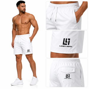 Shorts de Baño Blancos Personalizados para Hombre, de Secado Rápido, con Cintura Elástica y Cordón Ajustable |   Pantalones Cortos de Playa Ligeros con Bolsillos OEM ODM - Product Image 2