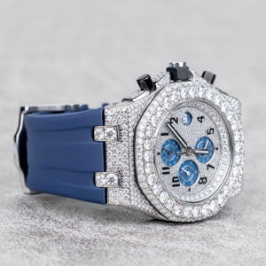 Custom Handmade Half Iced Out White/Blue Dial VVS Moissanite Diamond <b>Mechanical</b> Fully Customized Men's Wrist <b>Watch</b> - Product Image 1