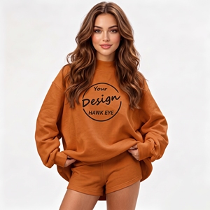 เสื้อสเวตเชิ้ตคอเต่าแบบมีฮู้ดทรงหลวมสไตล์สตรีทแวร์ แขนเสื้อแบบดรอปโชว์เดอร์ สำหรับผู้หญิง - Product Image 1