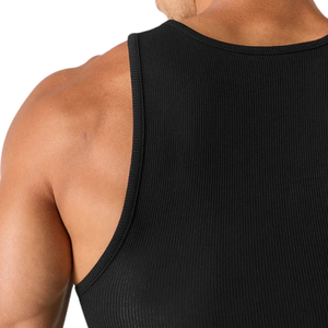 Camiseta sin mangas acanalada para hombre, ajuste muscular, chaleco de entrenamiento para gimnasio, capa base elástica para entrenamiento atlético, ropa deportiva negra - Product Image 6