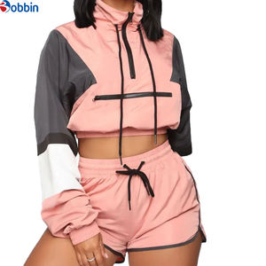 Conjuntos Deportivos Cortos para Mujer, Transpirables, Resistentes al Viento, Tallas Grandes, Primavera Verano, Ligeros, de Nailon Estampado - Product Image 1