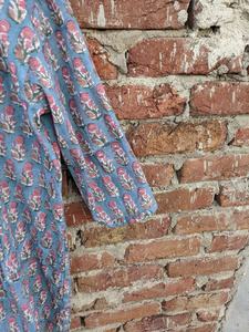 Robe tunique courte imprimée à la main avec poche, robe en coton, robe d'été, imprimé floral, col en V, manches longues, pour femmes - Product Image 3